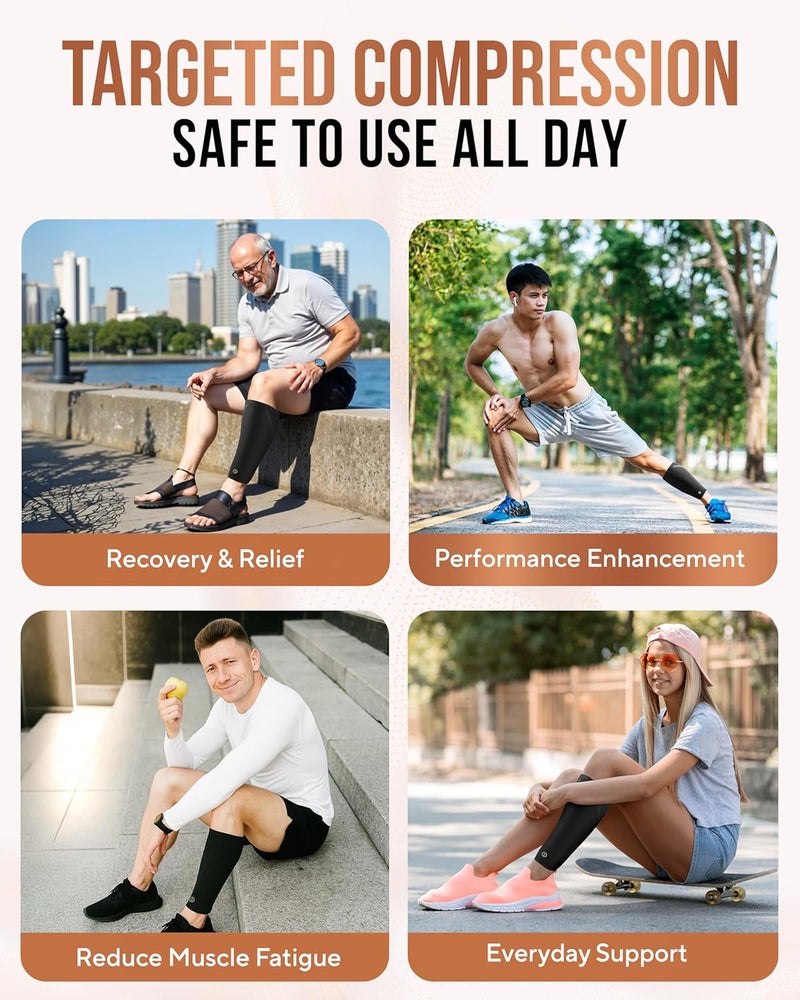 TheraCopper Copper Calf Compression Sleeve — Premium Copper Compression Shin Sleeve for Men & Women — Breathable & Non-Slip Leg Sleeves for Runners, Shin Splints, Muscle Recovery & Leg Fatigue - Image 4